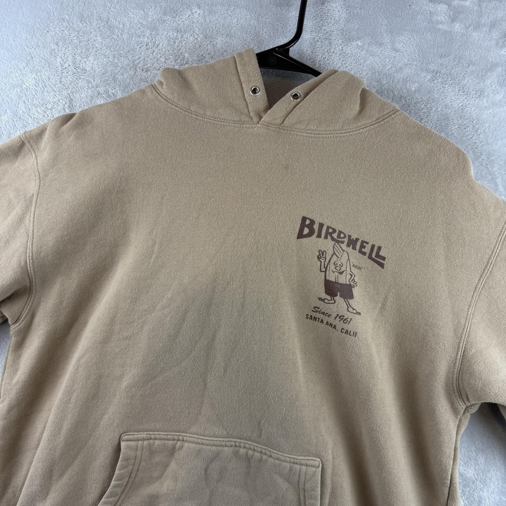 Birdwell Hoodie Sweatshirt Mens Large Tan Birdie Since 1961 Graphic Surf Beach